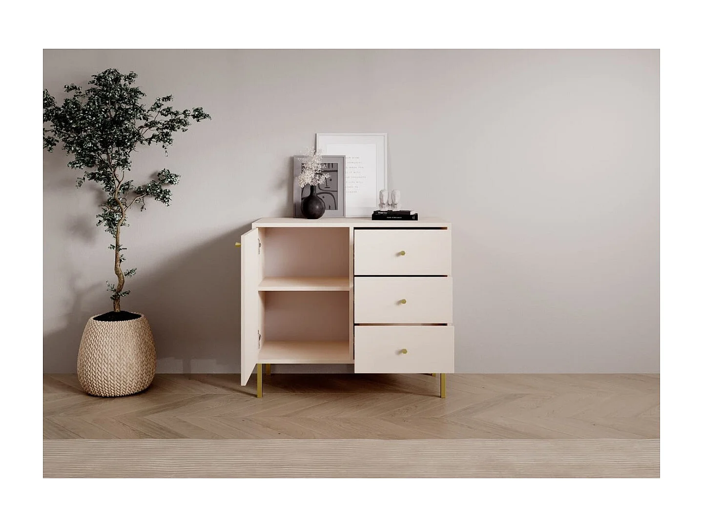 Sideboard Tuli Duo/Drehtüren/Schubladen/Möbelplatte/Beige