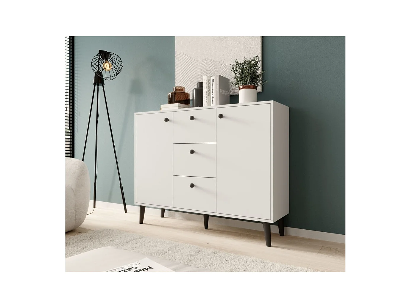 Sideboard Nala/Drehtüren/Schubladen/Möbelplatte/Weiss