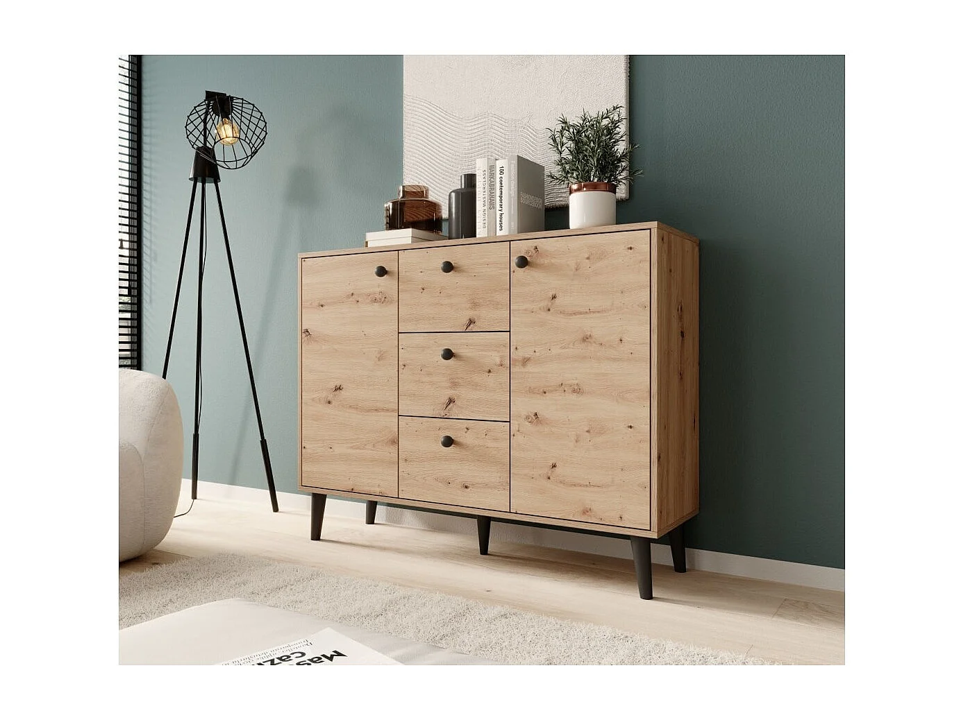 Sideboard Nala/Drehtüren/Schubladen/Möbelplatte/Braun