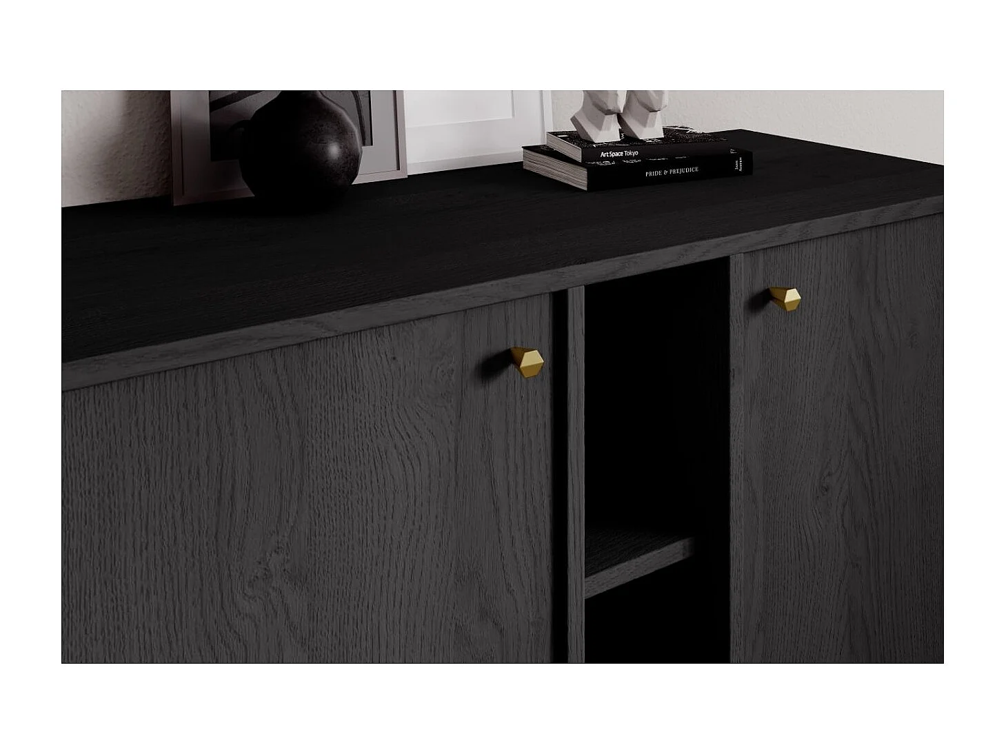 Buffet Tuli Combo/portes tournantes/plateau de meuble/Noir