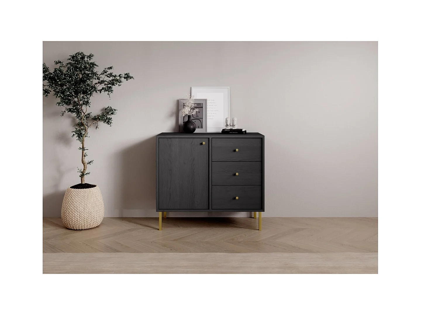 Buffet Tuli Duo/portes tournantes/tiroirs/plateau de meuble/Noir