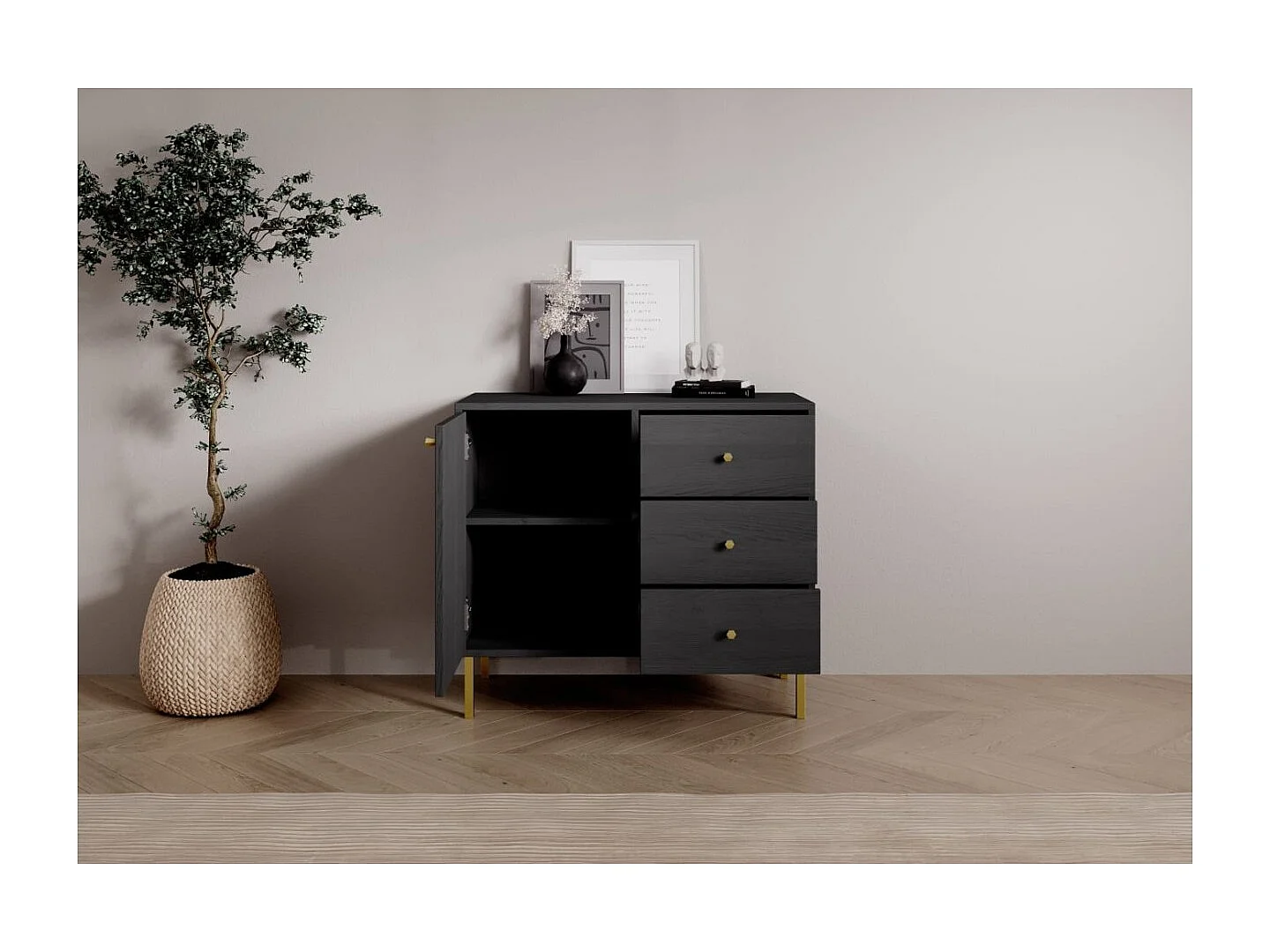 Sideboard Tuli Duo/Drehtüren/Schubladen/Möbelplatte/Schwarz