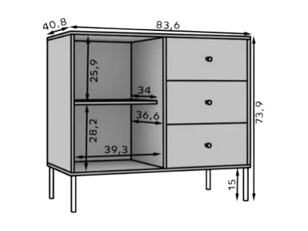 Sideboard Tuli Duo/Drehtüren/Schubladen/Möbelplatte/Schwarz