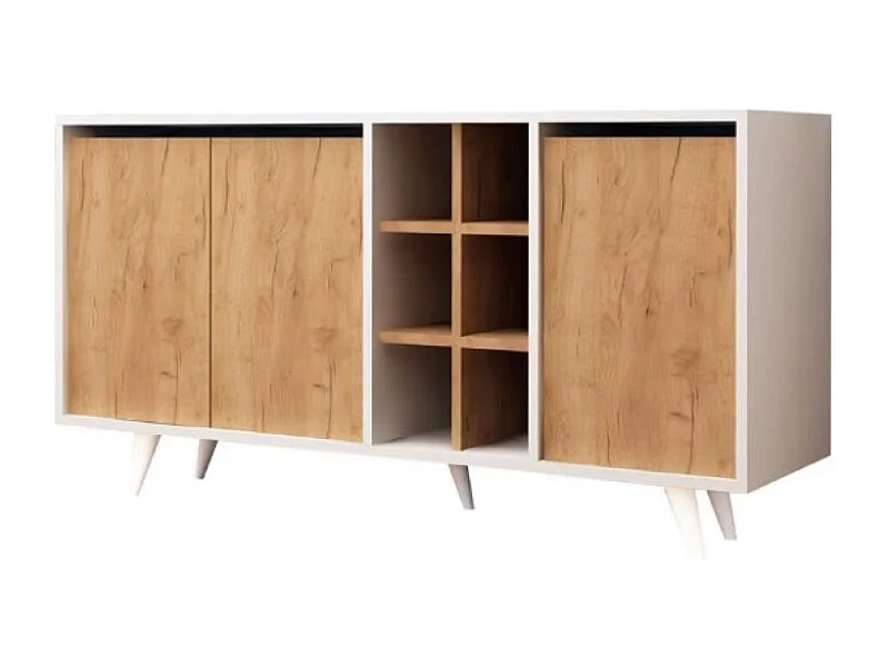 Buffet Prava/portes battantes/MDF/blanc et marron