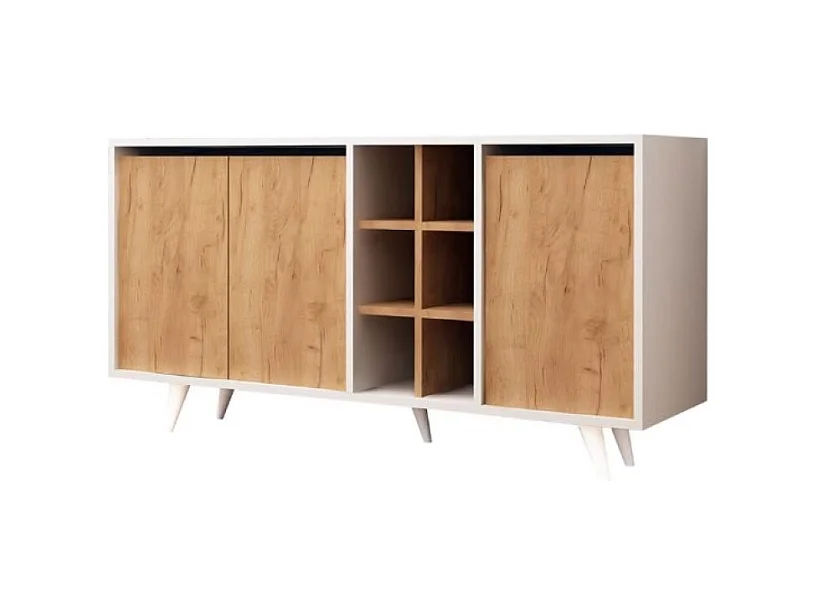 Buffet Prava/portes battantes/MDF/blanc et marron