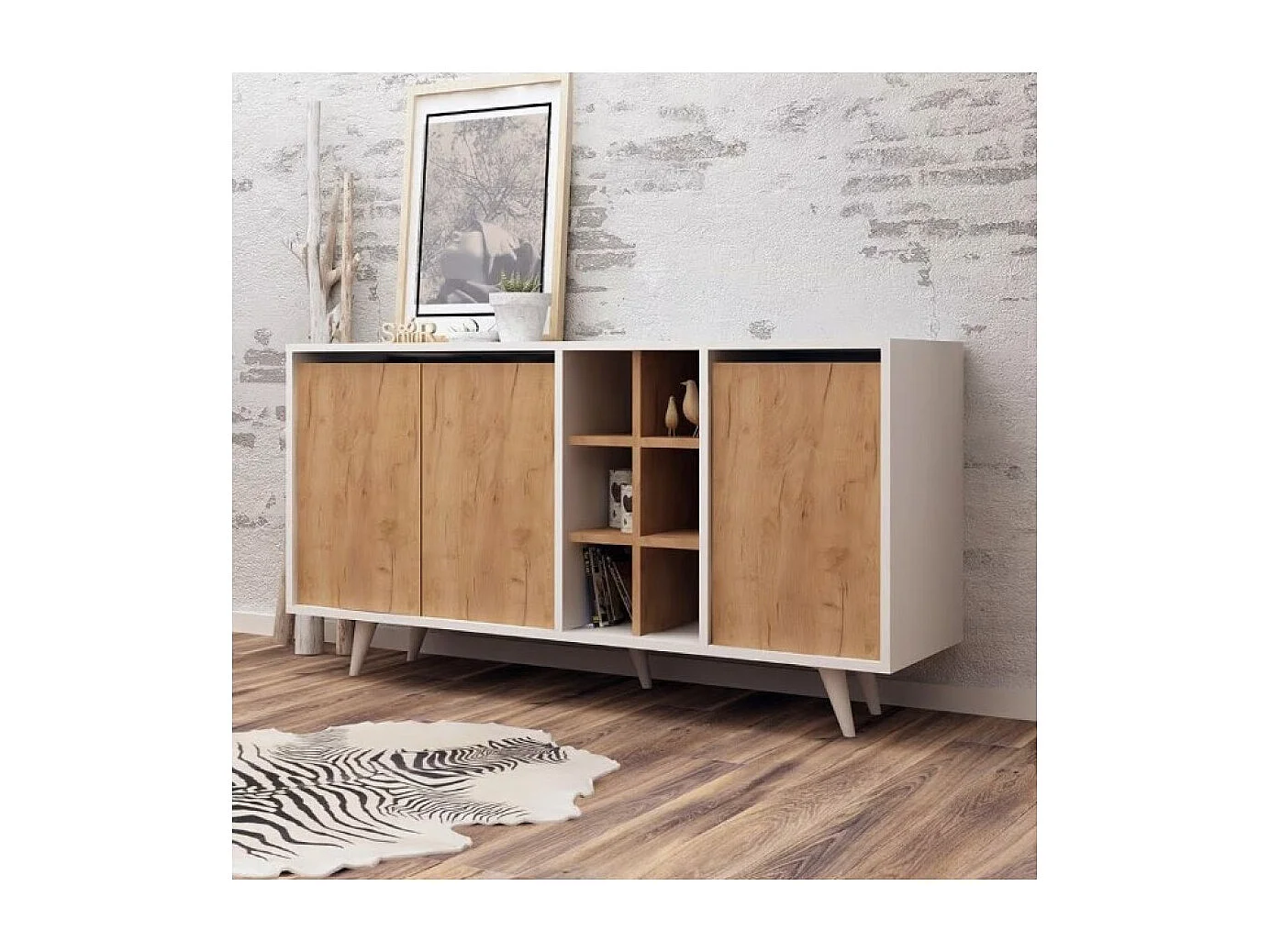 Buffet Prava/portes battantes/MDF/blanc et marron