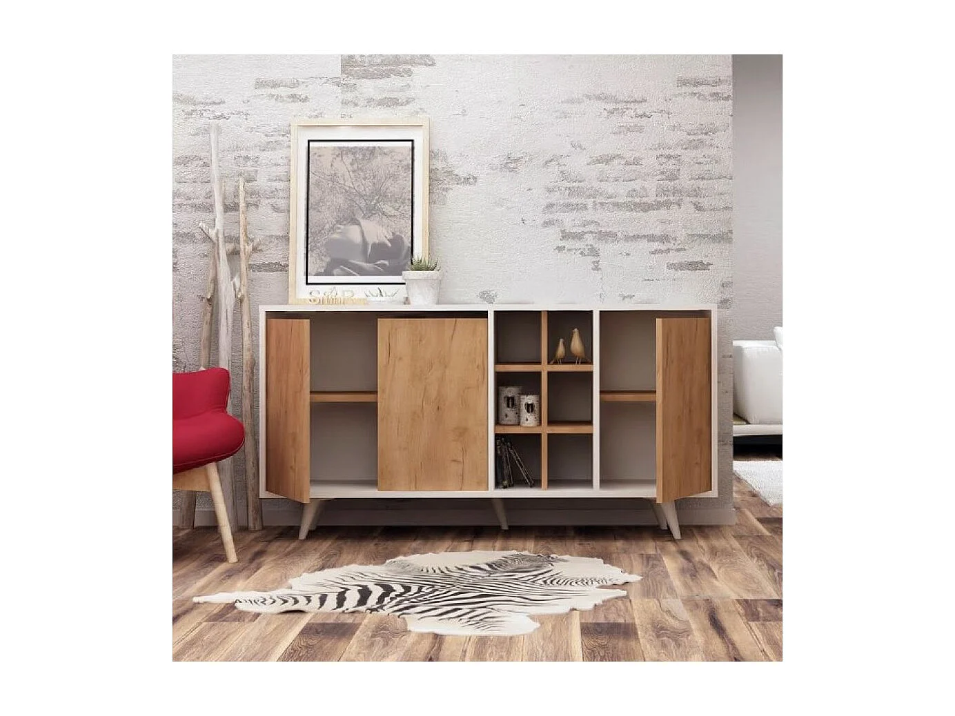 Sideboard Prava/Drehtüren/MDF/Weiss&Braun