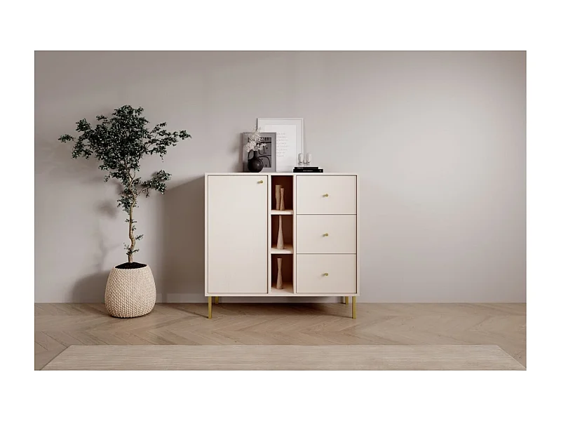 Sideboard Tuli Compact/Drehtüren/Schubladen/Möbelplatte/Beige