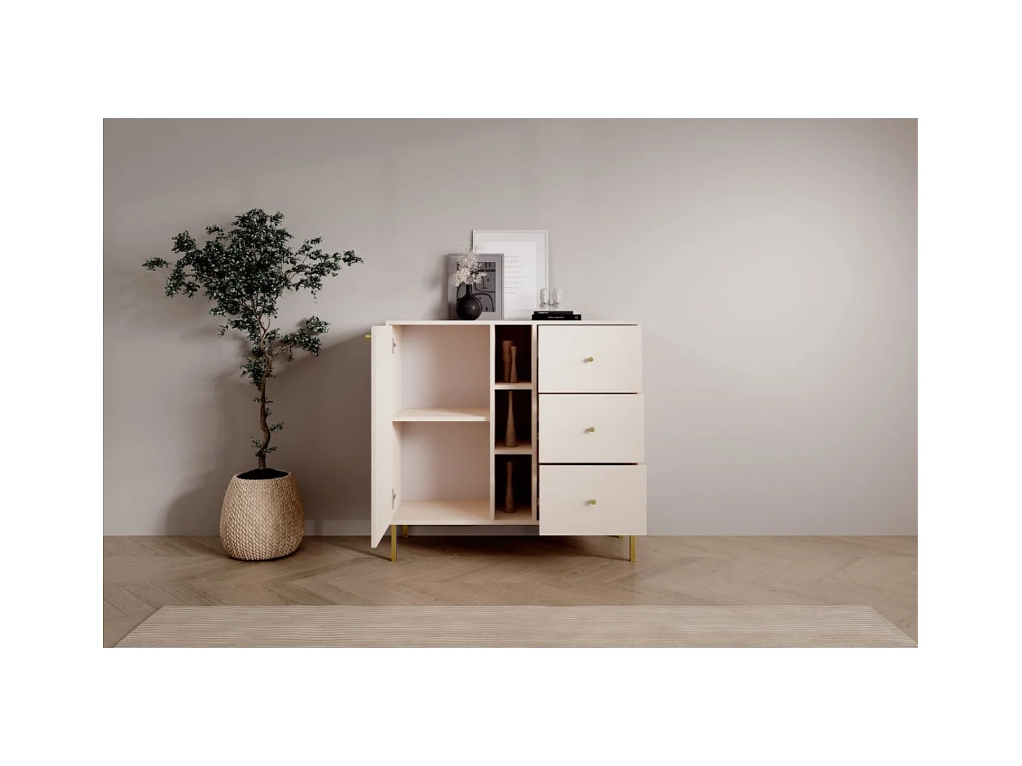Buffet Tuli Compact/portes battantes/tiroirs/plateau de meuble/Beige