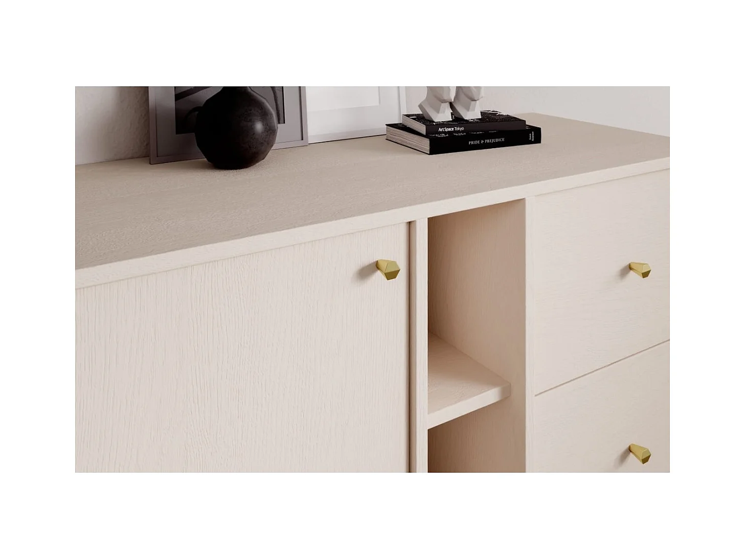 Buffet Tuli Compact/portes battantes/tiroirs/plateau de meuble/Beige