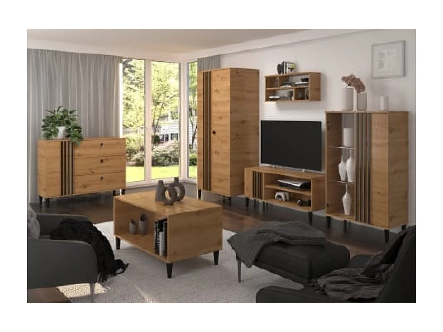 Sideboard Lavinia Lux/Drehtüren/Schubladen/Möbelplatte/Braun