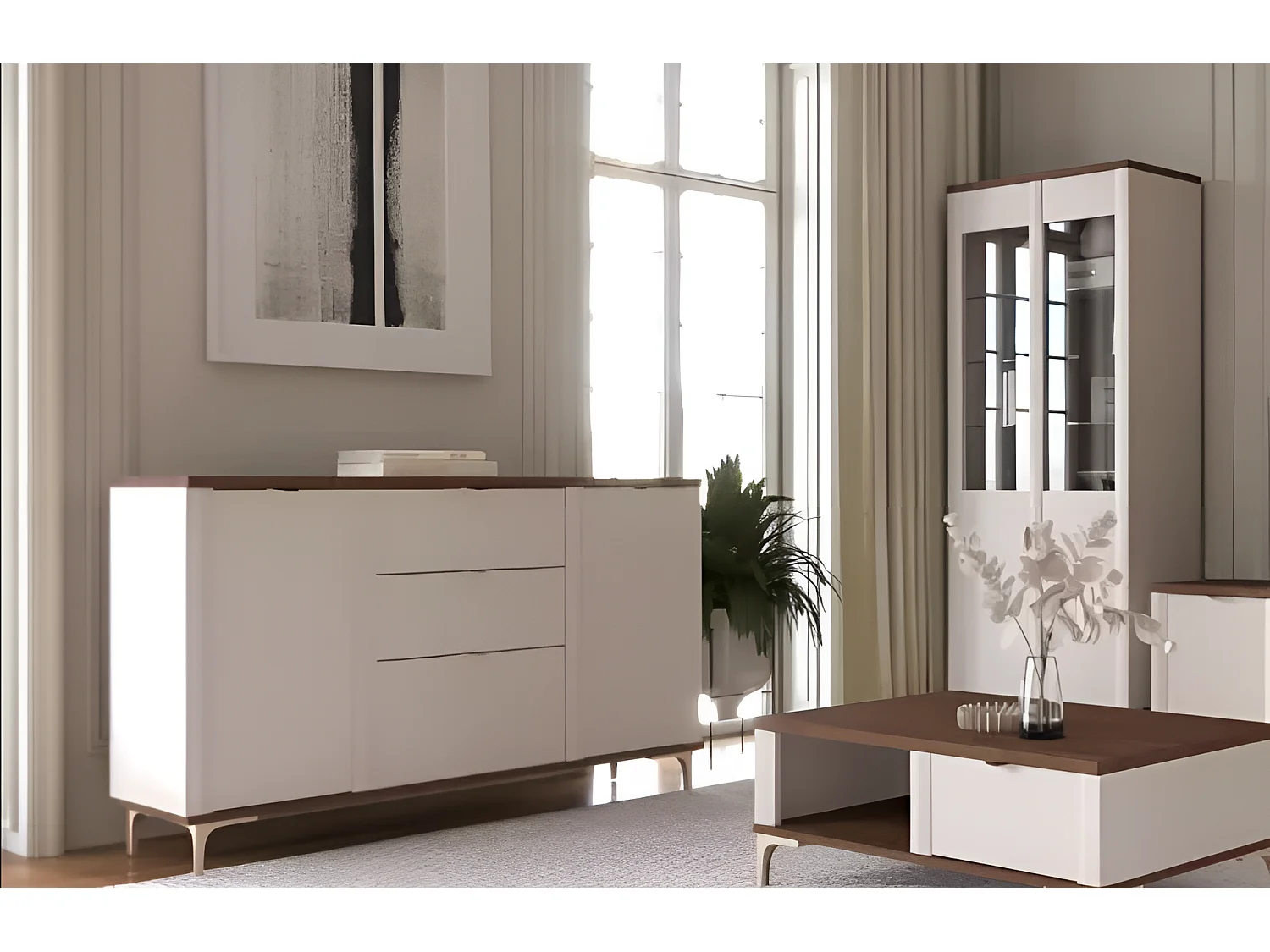 Sideboard Manila/Drehtüren/Schubladen/Möbelplatte/Beige&Braun