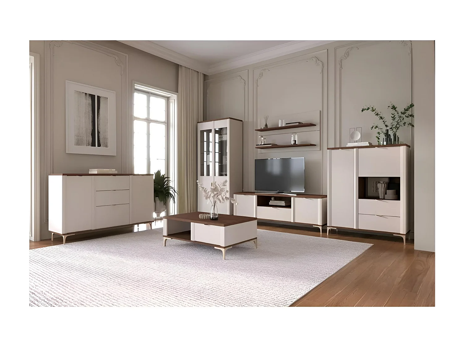 Sideboard Manila/Drehtüren/Schubladen/Möbelplatte/Beige&Braun