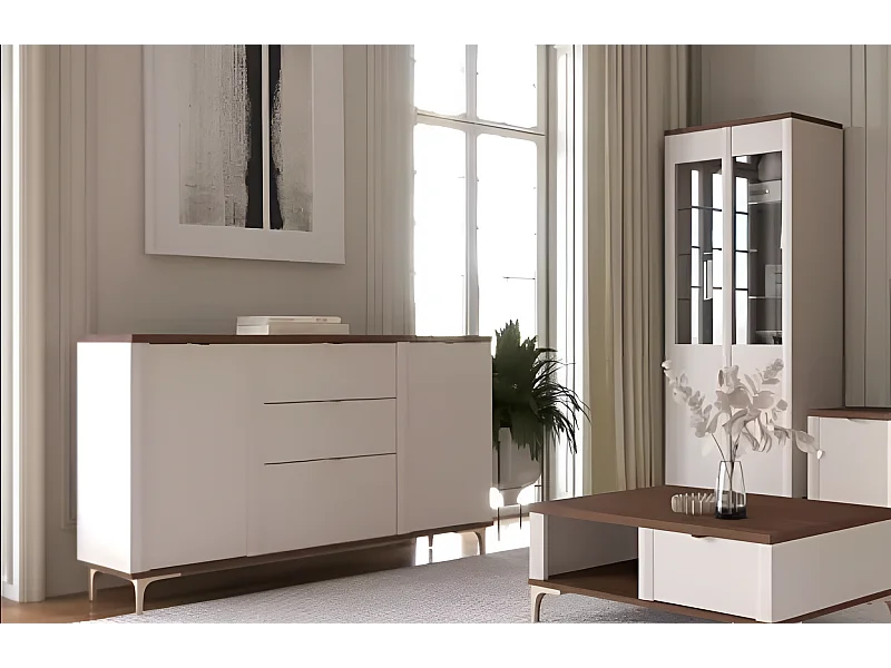 Sideboard Manila/Drehtüren/Schubladen/Möbelplatte/Beige&Braun