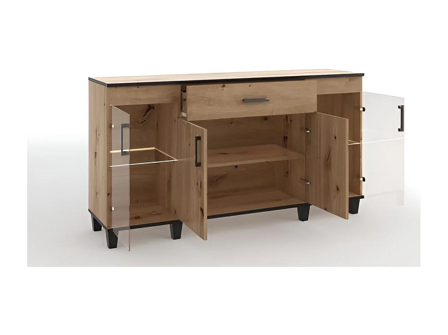 Buffet Pauline Lux/Portes battantes/Tiroirs/Plateau de meuble/Marron