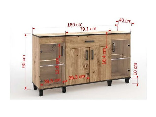 Sideboard Pauline Lux/Drehtüren/Schubladen/Möbelplatte/Braun