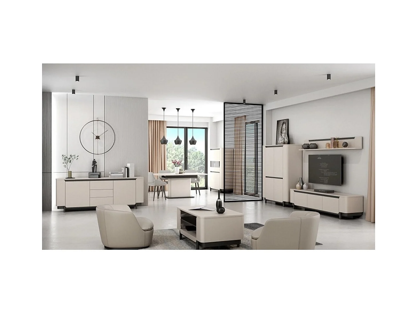 Credenza Zeff/Ante a battente/Cassetti/Piano del mobile/Beige