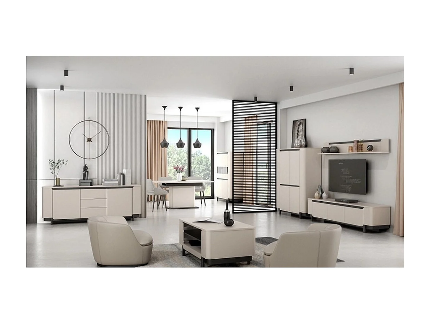 Credenza Zeff/Ante a battente/Cassetti/Piano del mobile/Beige