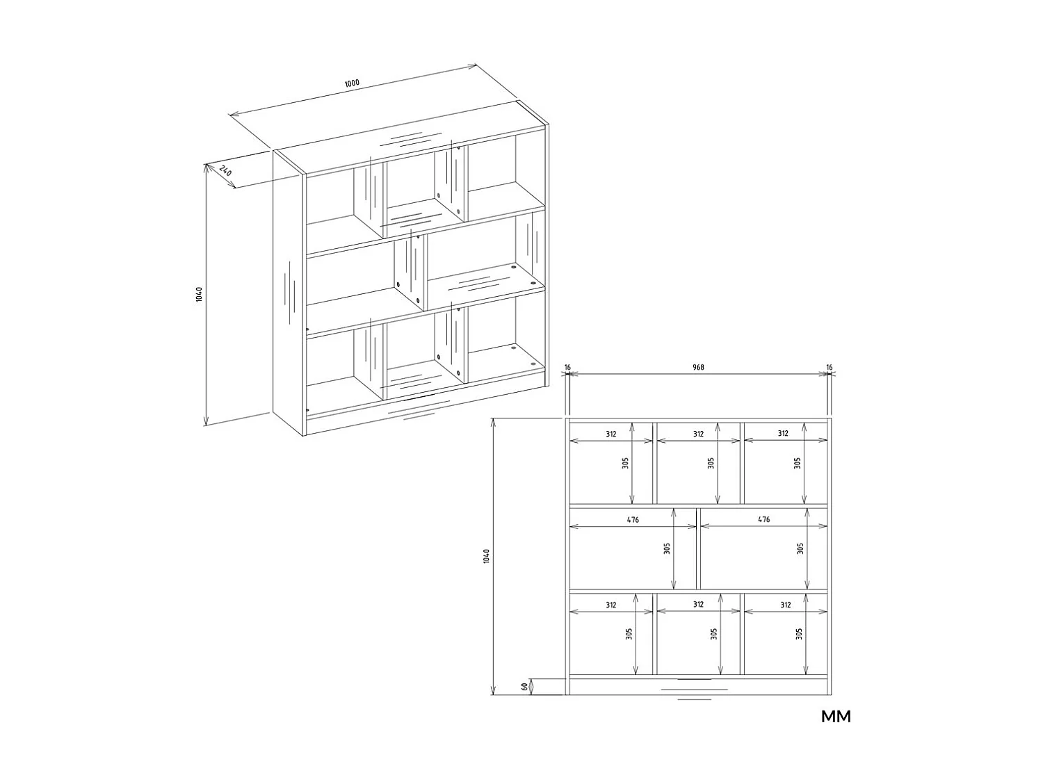 GILDA – Biblioteca 8 estantes – Dimensiones 104x100x24 cm – Mueble de almacenamiento - artesanal