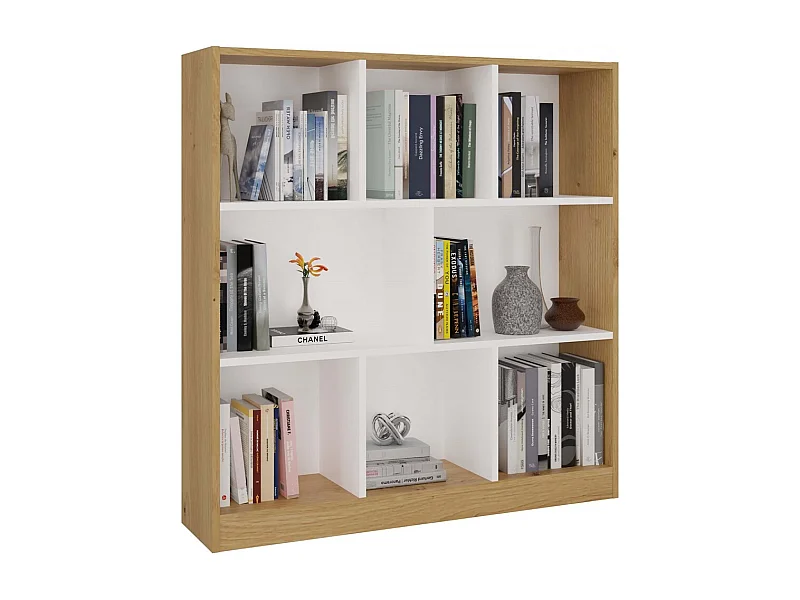 GILDA - Bibliothèque 8 étagères - Dimensions 104x100x24 cm - Meuble de rangement - Artisan et blanc