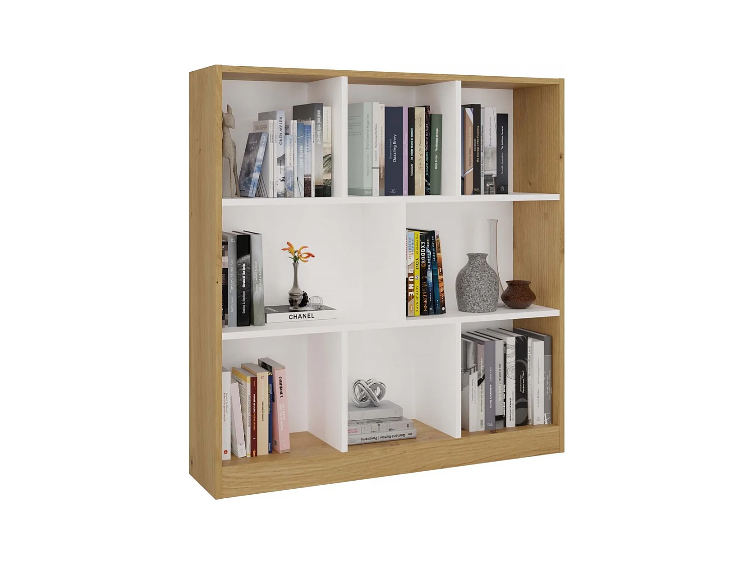 GILDA - Bibliothèque 8 étagères - Dimensions 104x100x24 cm - Meuble de rangement - Artisan et blanc