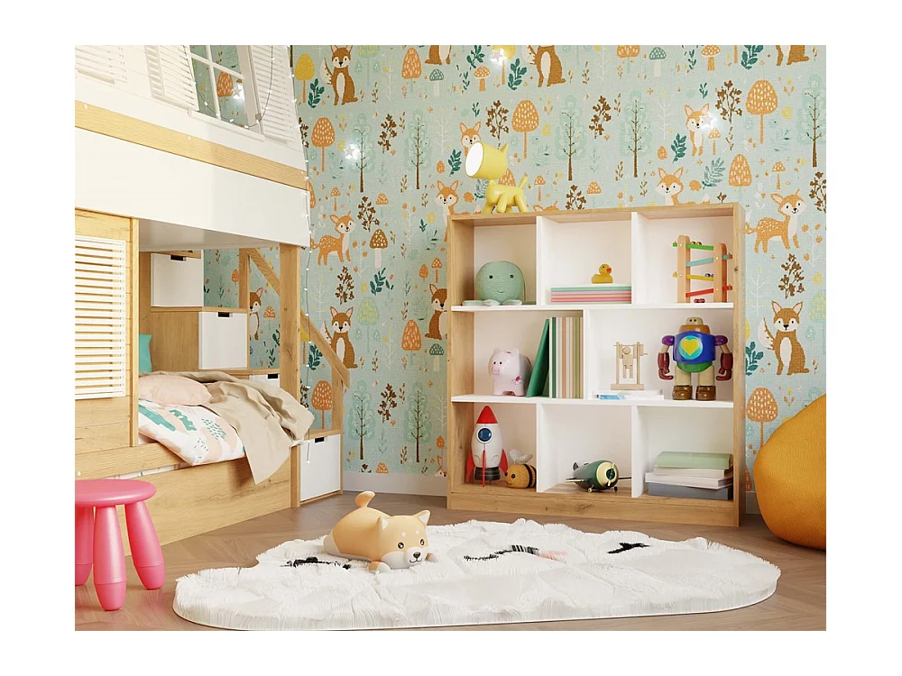 GILDA - Bibliothèque 8 étagères - Dimensions 104x100x24 cm - Meuble de rangement - Artisan et blanc