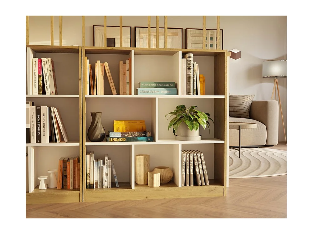 GILDA - Bibliothèque 8 étagères - Dimensions 104x100x24 cm - Meuble de rangement - Artisan et blanc