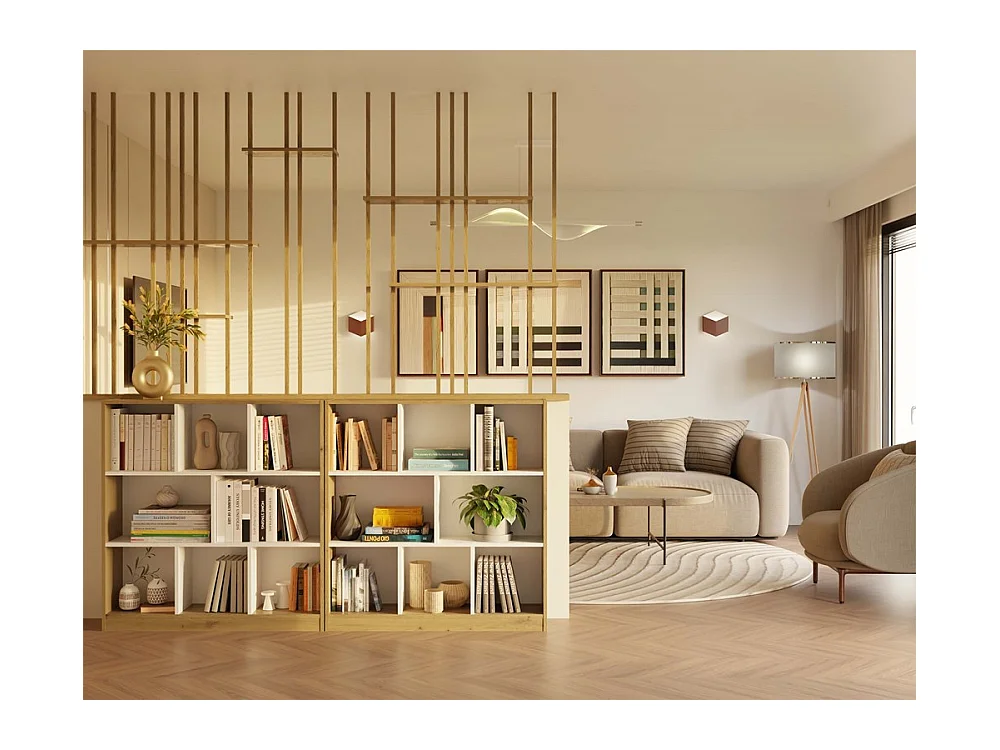 GILDA - Bibliothèque 8 étagères - Dimensions 104x100x24 cm - Meuble de rangement - Artisan et blanc