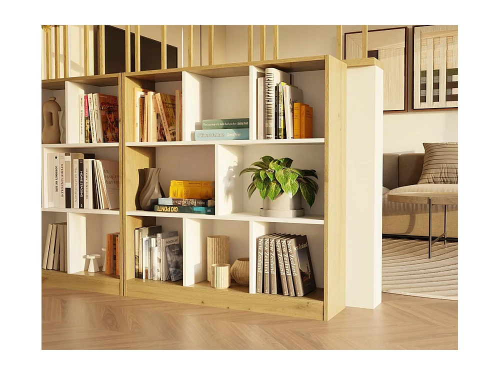 GILDA - Bibliothèque 8 étagères - Dimensions 104x100x24 cm - Meuble de rangement - Artisan et blanc