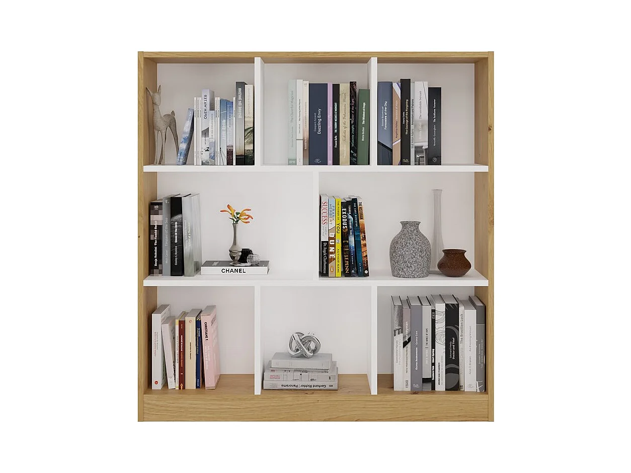 GILDA - Bibliothèque 8 étagères - Dimensions 104x100x24 cm - Meuble de rangement - Artisan et blanc