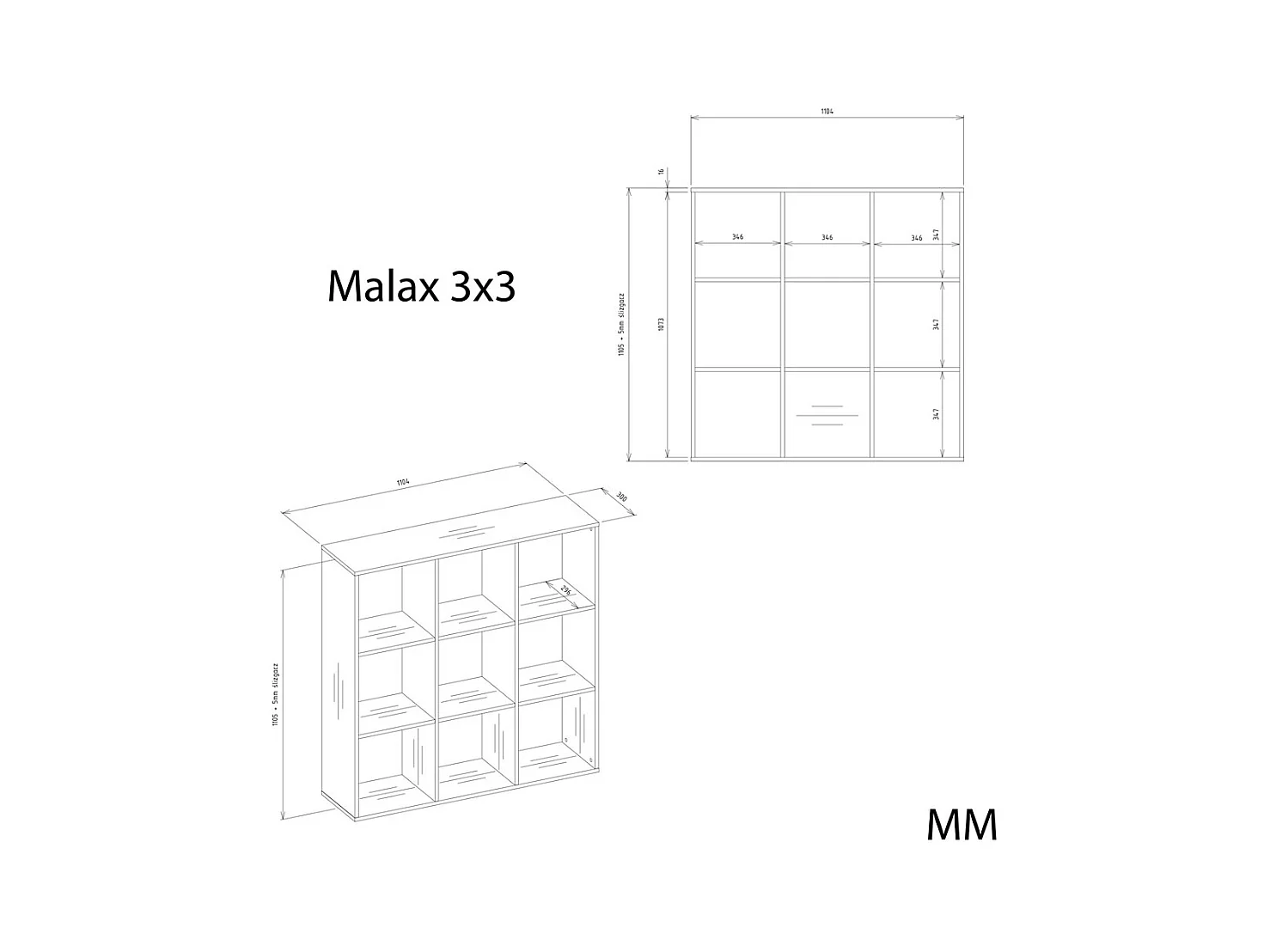 Regał MALAX 3X3 H |  Dąb Artisan  | 110,5x30x110,5 cm |  Regał 9 Komór