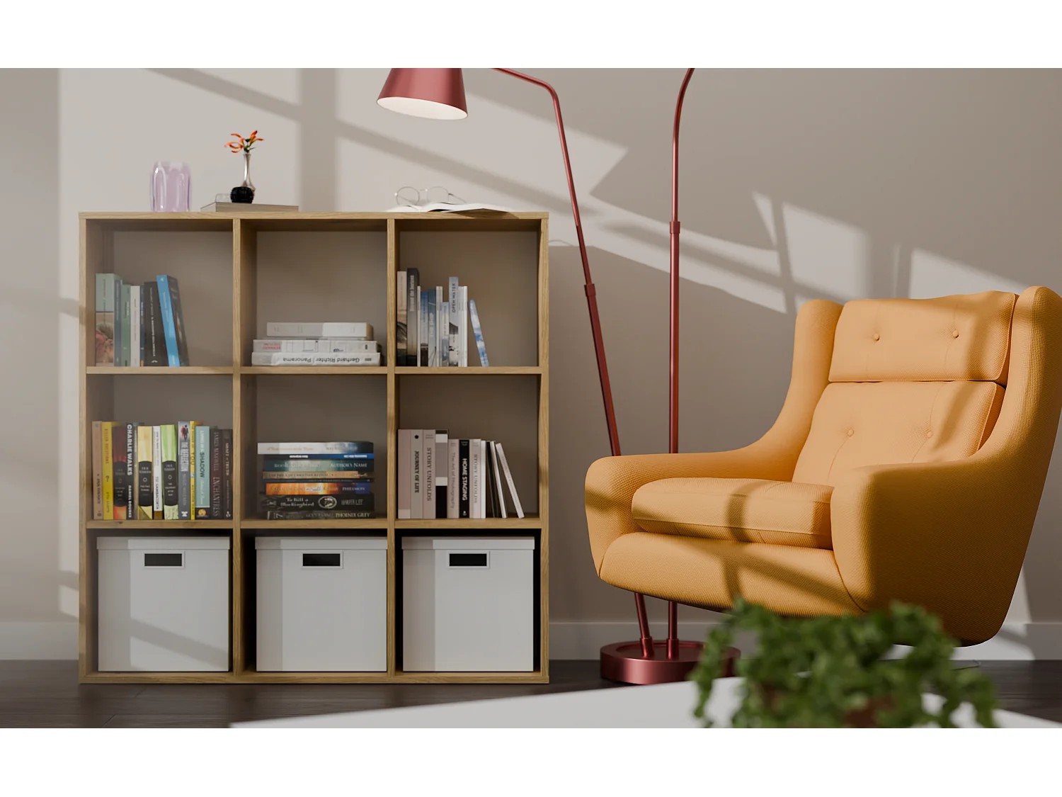 MALAX - Étagère cubique avec fond intégré – Chêne artisan – 9 compartiments