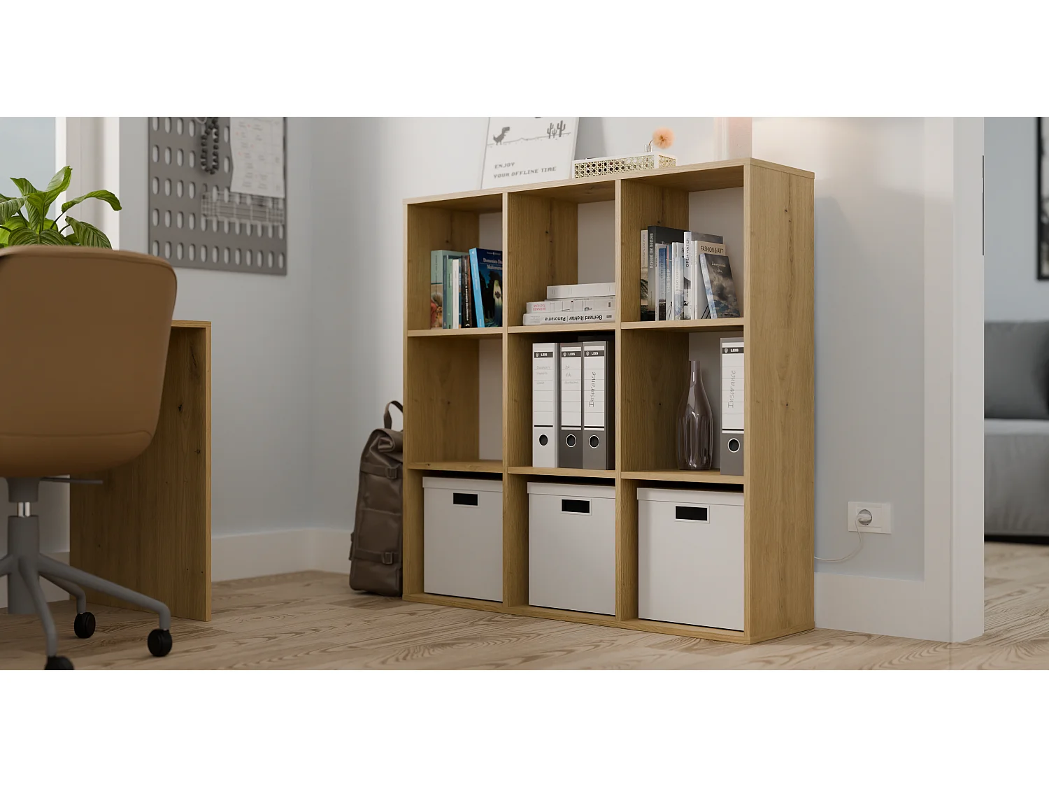 MALAX - Étagère cubique avec fond intégré – Chêne artisan – 9 compartiments