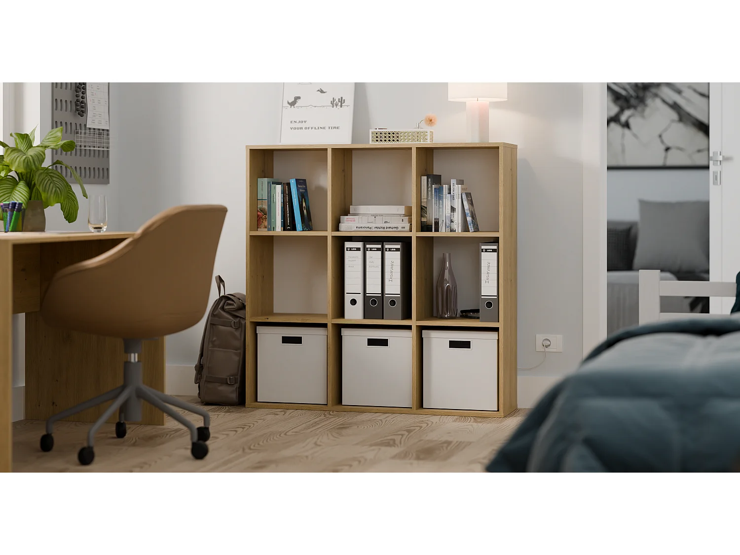 MALAX - Étagère cubique avec fond intégré – Chêne artisan – 9 compartiments