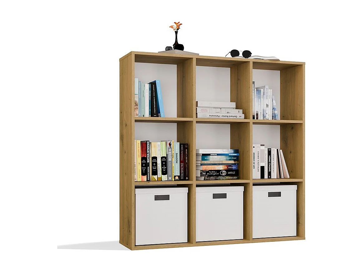 MALAX - Étagère cubique avec fond intégré – Chêne artisan – 9 compartiments