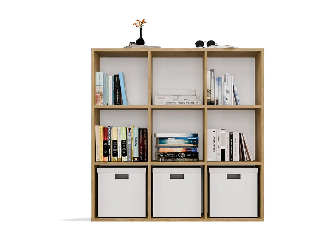 MALAX - Étagère cubique avec fond intégré – Chêne artisan – 9 compartiments