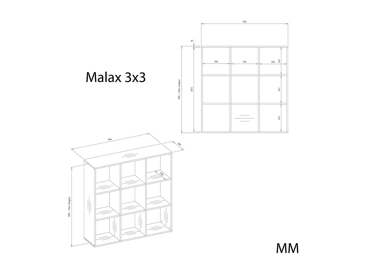 MALAX - Estantería cúbica con fondo integrado – Roble artesanal – 9 compartimentos
