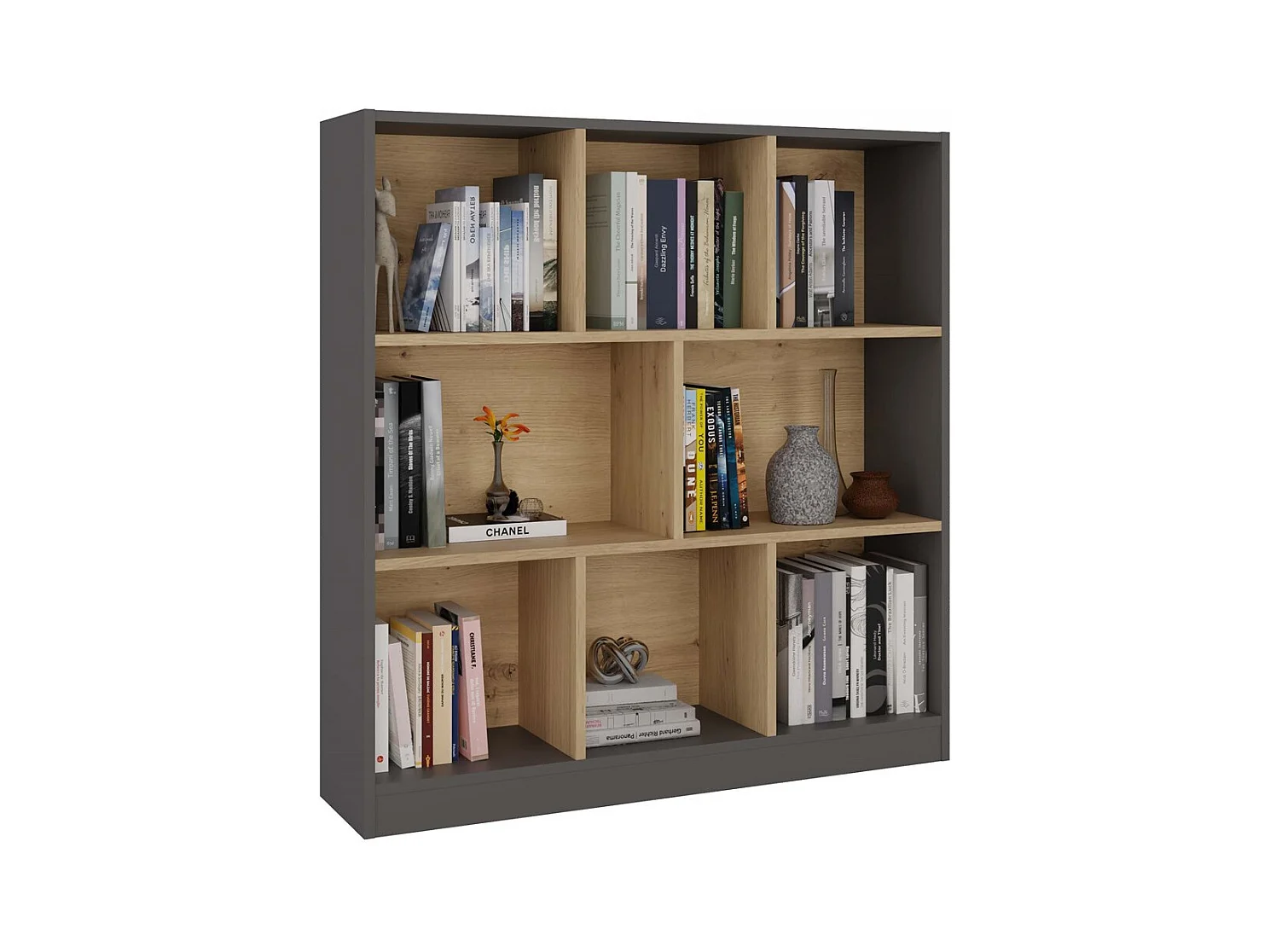 GILDA – Libreria 8 ripiani – Dimensioni 104x100x24 cm – Mobile contenitore - antracite e artigianale