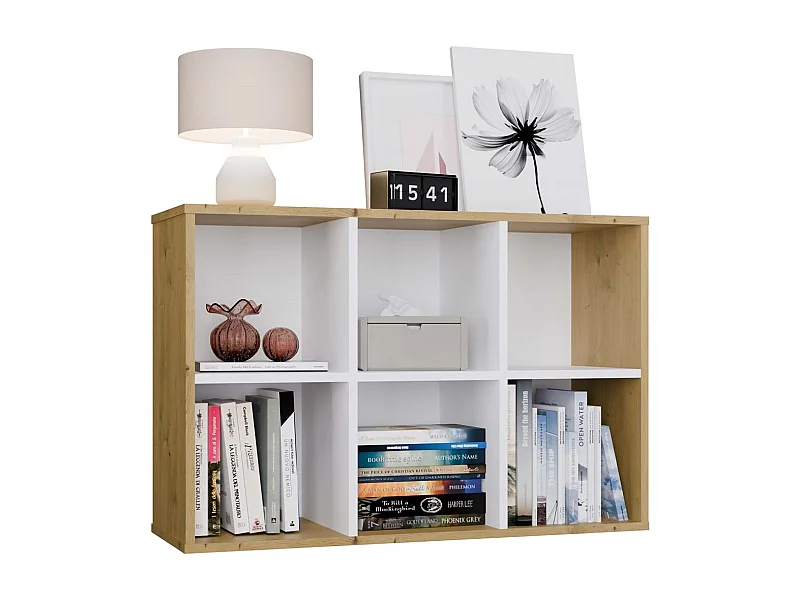 Regał Malax MINI 2X3 |  Biały/Dąb Artisan | 90x30x60 cm |Regał Komorowy