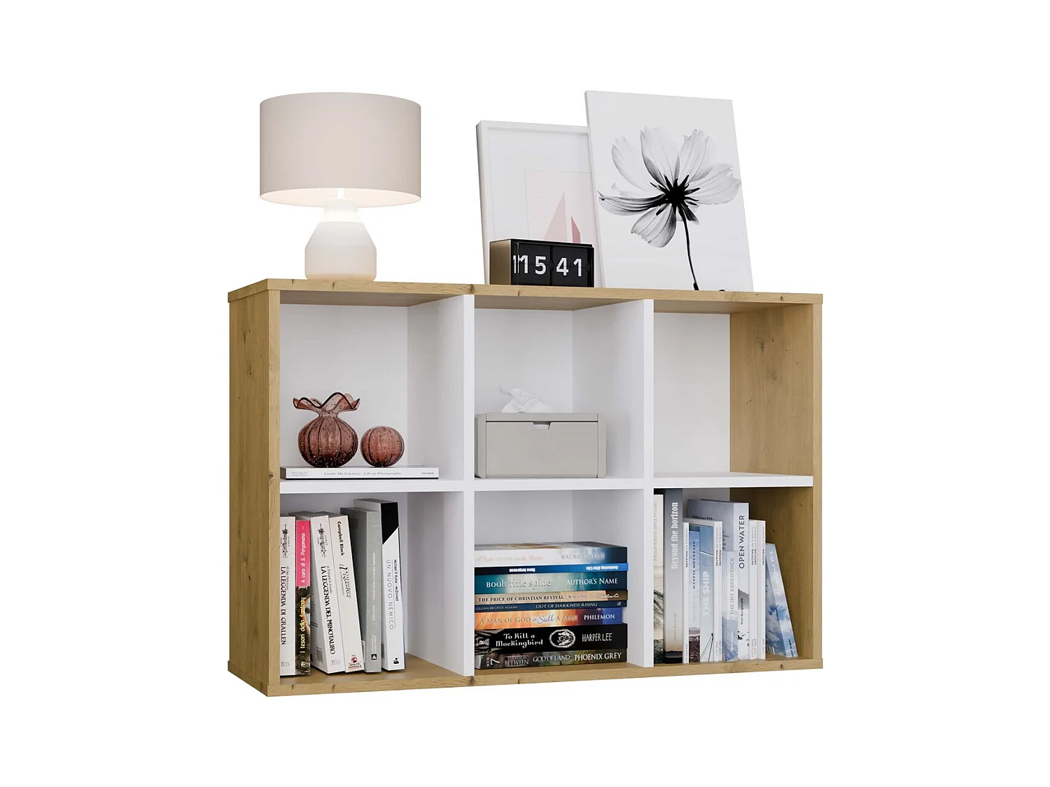 Regał Malax MINI 2X3 |  Biały/Dąb Artisan | 90x30x60 cm |Regał Komorowy