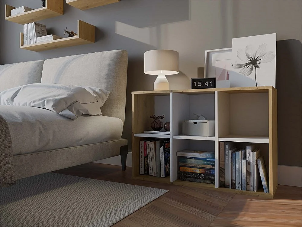 Regał Malax MINI 2X3 |  Biały/Dąb Artisan | 90x30x60 cm |Regał Komorowy