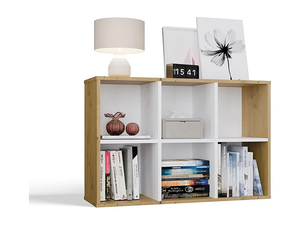 Regał Malax MINI 2X3 |  Biały/Dąb Artisan | 90x30x60 cm |Regał Komorowy