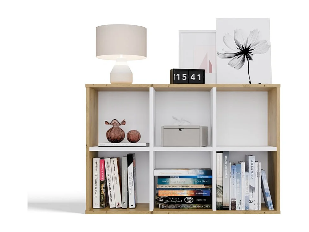 Regał Malax MINI 2X3 |  Biały/Dąb Artisan | 90x30x60 cm |Regał Komorowy