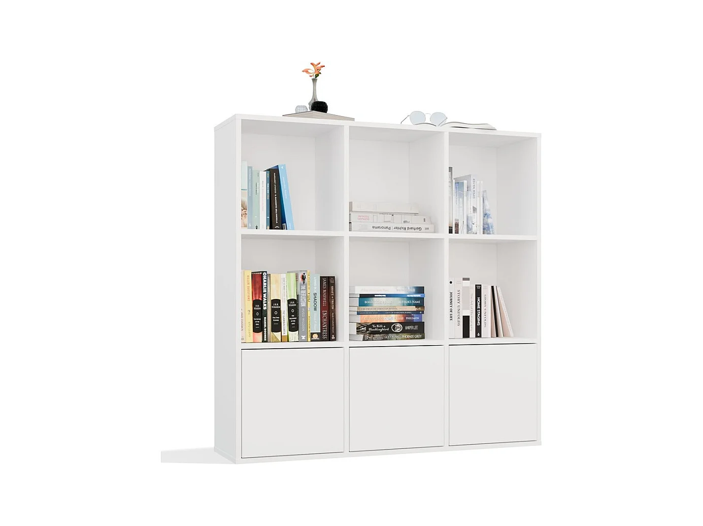 MALAX - Étagère blanche – 3 portes – Compartiments cubiques 110×110 cm – Système Tip-On