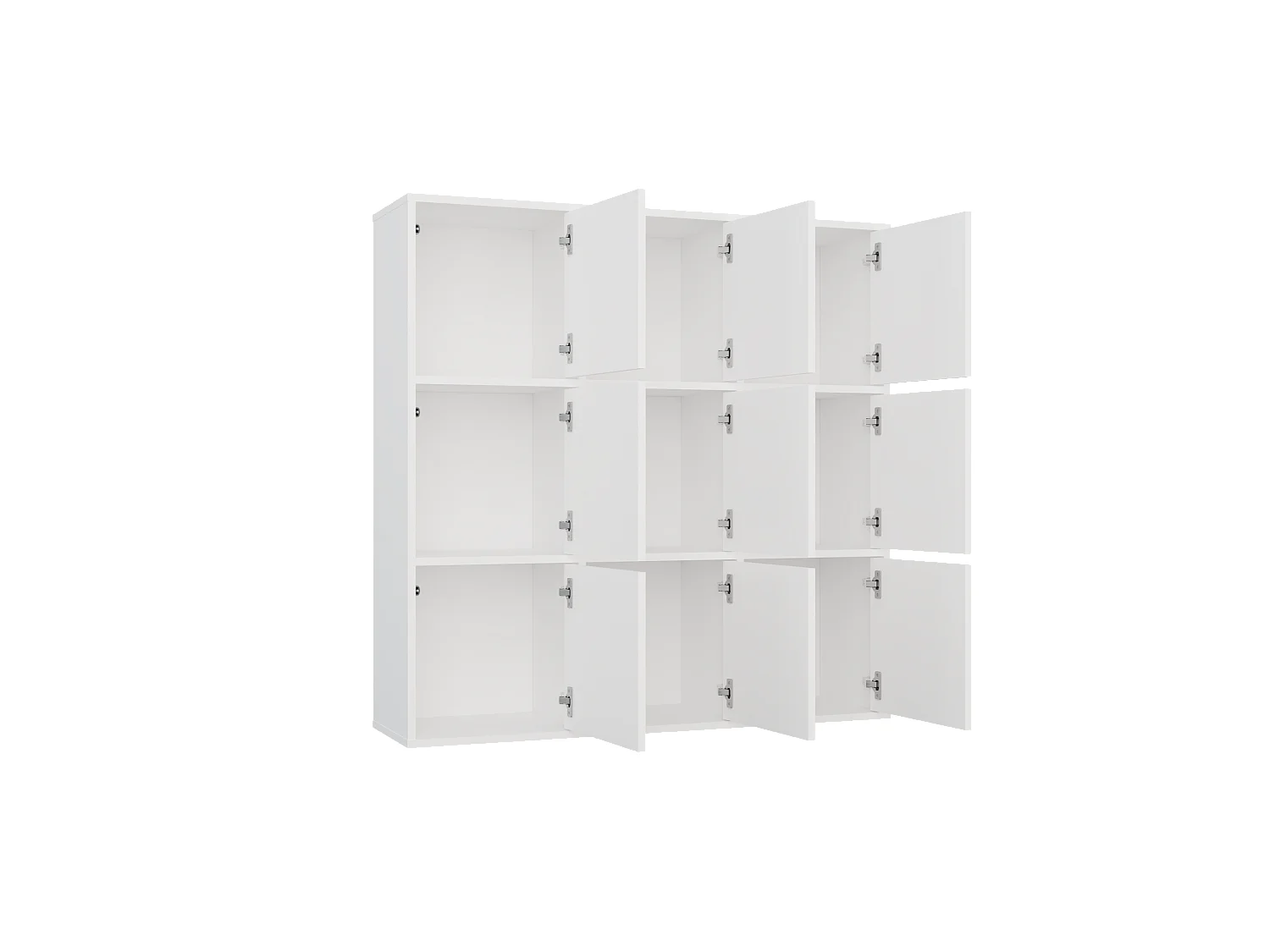 MALAX - Étagère blanche – 3 portes – Compartiments cubiques 110×110 cm – Système Tip-On