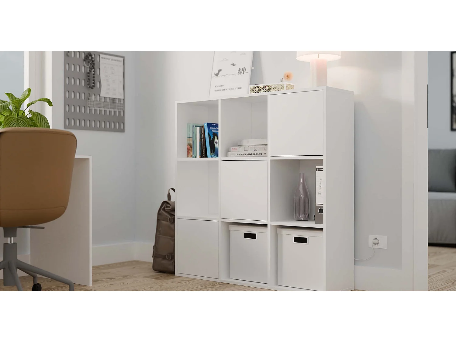 MALAX - Étagère blanche – 3 portes – Compartiments cubiques 110×110 cm – Système Tip-On