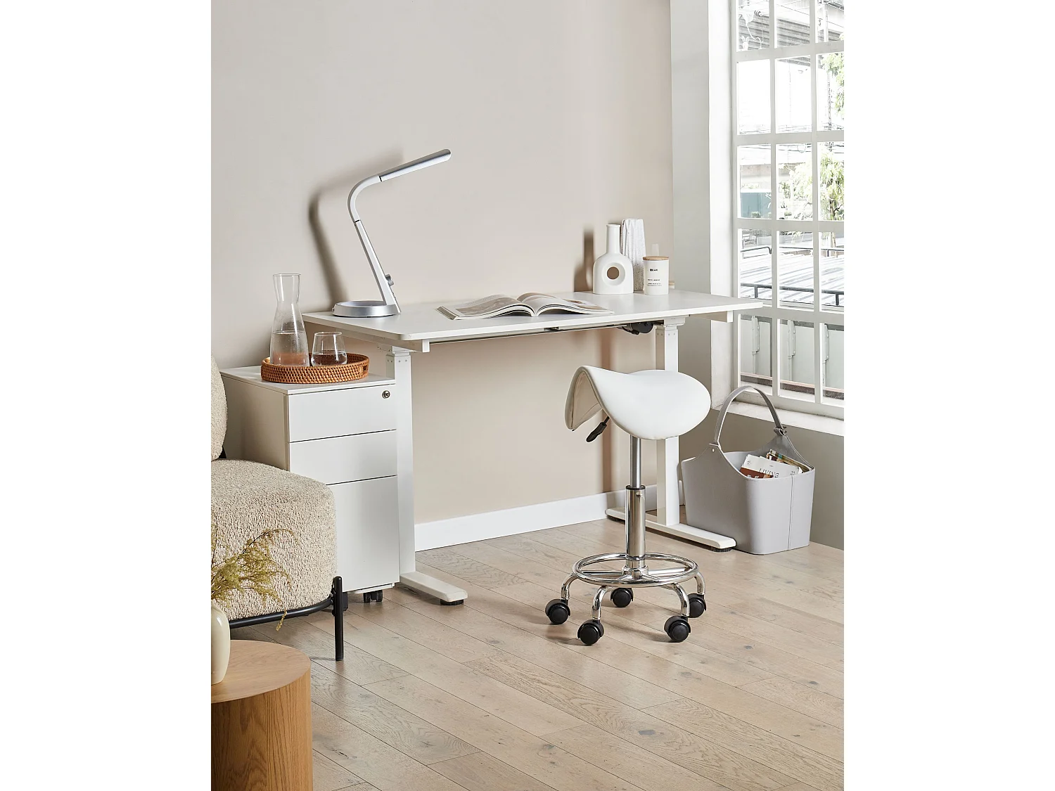Tabouret de selle DUMONT Cuir PU Blanc