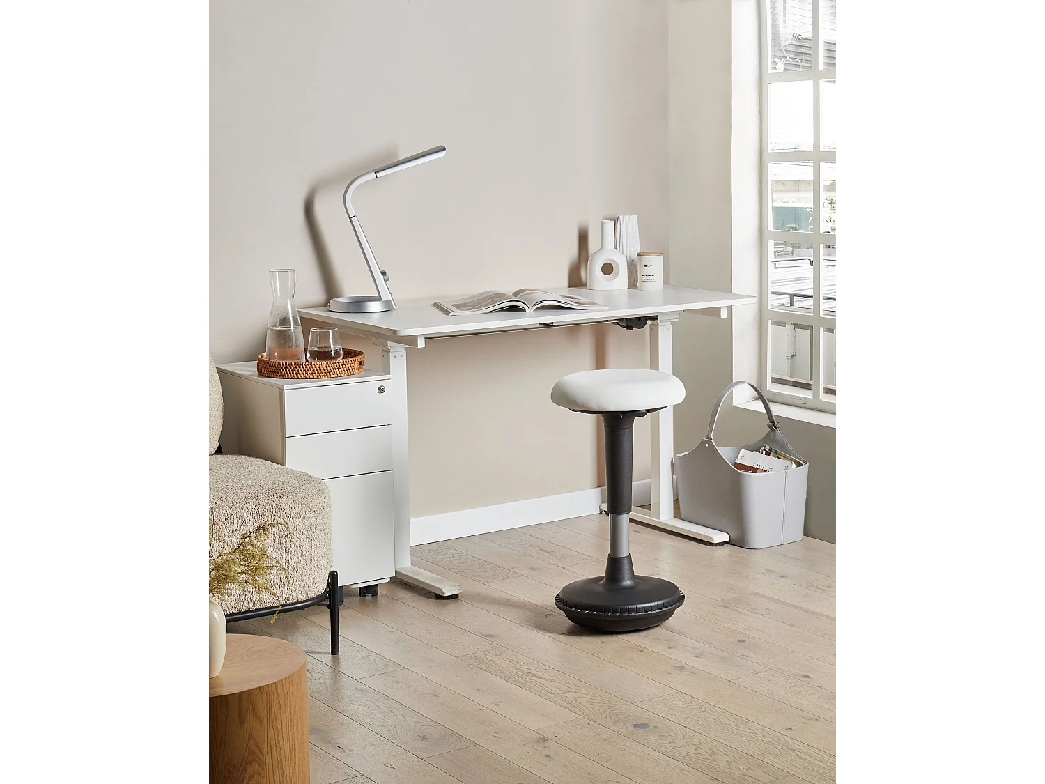 Tabouret oscillant ESTELL Cuir PU Blanc