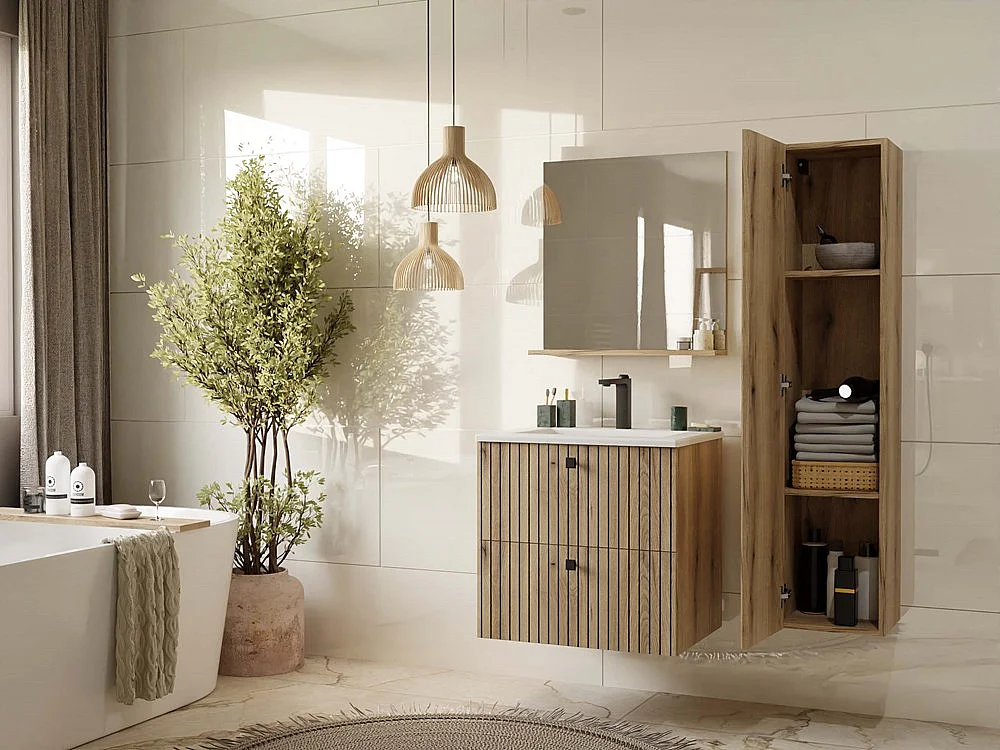 TIGO - mobile sotto lavabo rovere con frontale scanalato