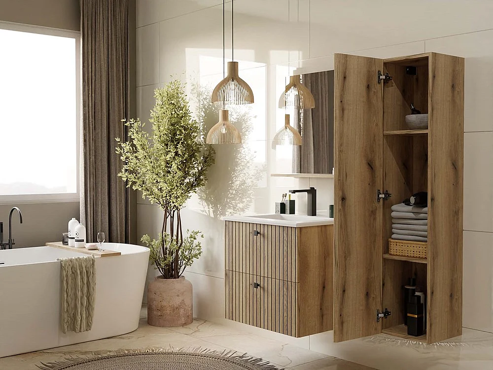 TIGO - mobile sotto lavabo rovere con frontale scanalato